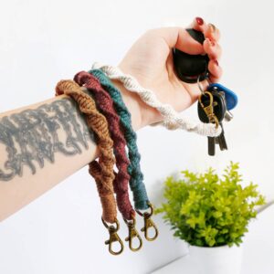 Handmade Solid Color Cotton Twisty Bracelet Key Chain for Car Key
